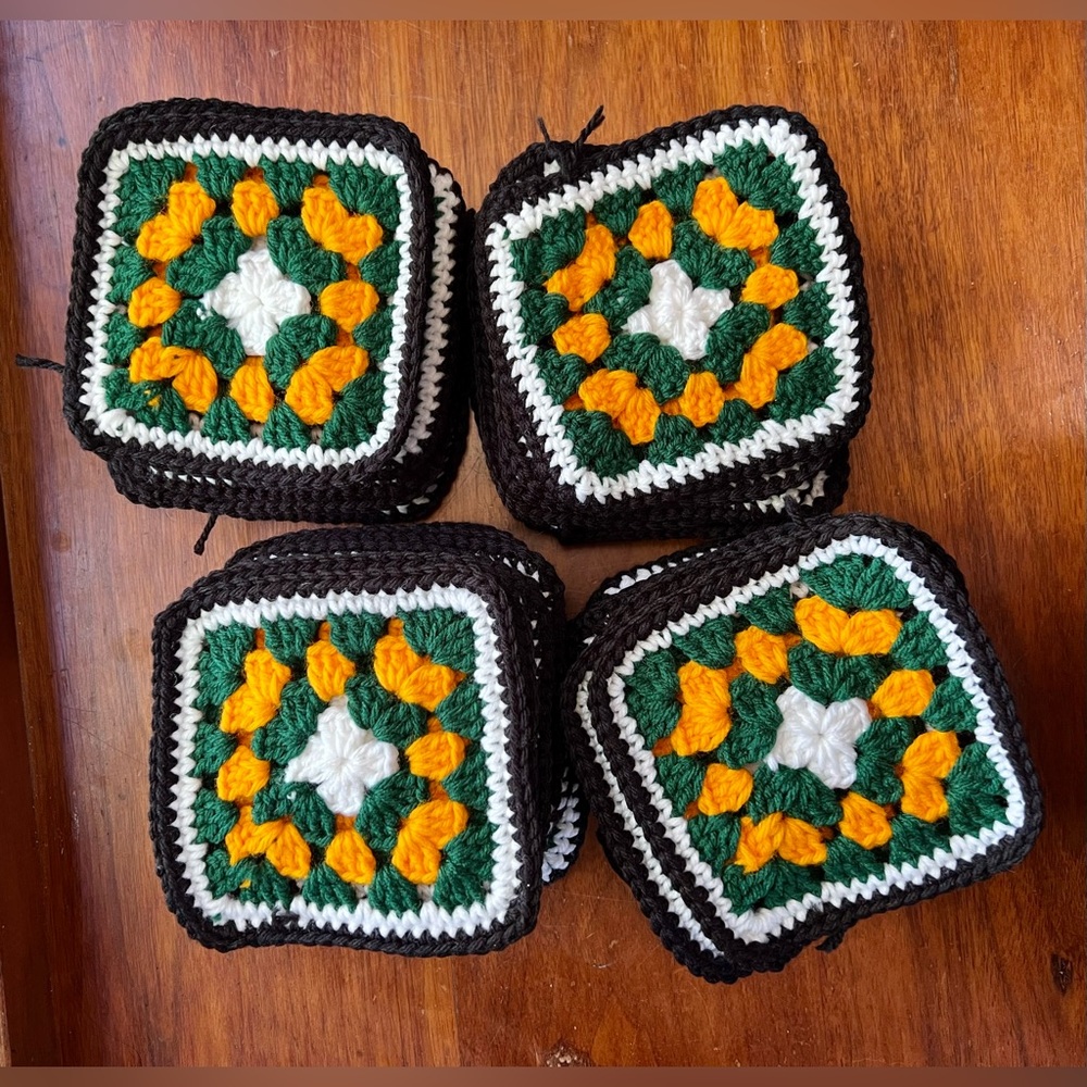 Crochet Granny Square with Green and orange Accents - Picture 2 of 6